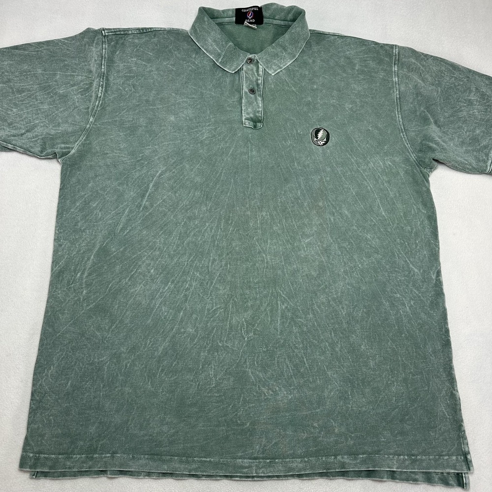 Grateful Dead Polo Shirt Mens 2XL Green Acid Wash Steal Your Face USA VTG 90s